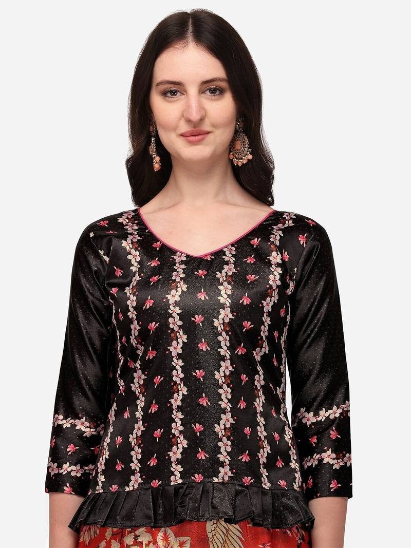 Multicolour Semistitched Croptop Choli With Unstitched Blouse