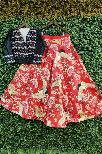 Multicolour Semistitched Croptop Choli With Unstitched Blouse
