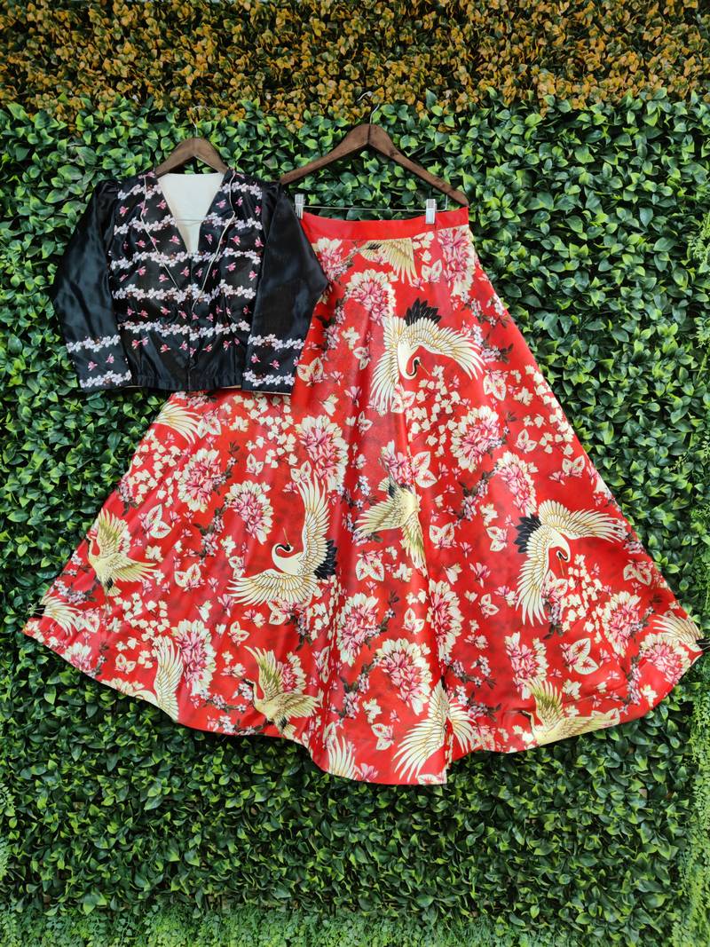 Multicolour Semistitched Croptop Choli With Unstitched Blouse