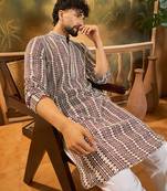 Mens purple viscose rayon embroidered kurta with trousers