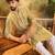 Mens mustard viscose rayon embroidered kurta with trousers