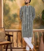 Mens teal viscose rayon embroidered kurta with trousers