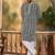 Mens teal viscose rayon embroidered kurta with trousers