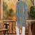 Mens teal viscose rayon embroidered kurta with trousers