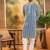 Mens blue viscose rayon embroidered kurta with trousers