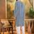 Mens blue viscose rayon embroidered kurta with trousers