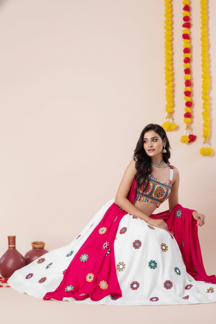 White Designer Special Navratri Wear Lehenga Choli
