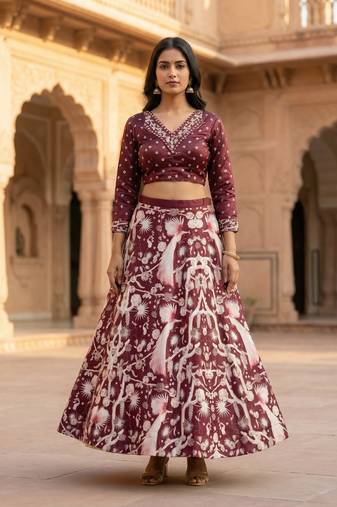 Multicolour Semistitched Croptop Choli With Unstitched Blouse