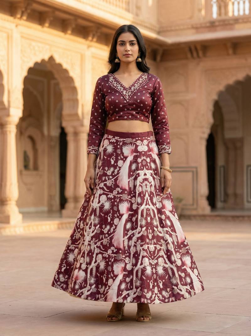 Multicolour Semistitched Croptop Choli With Unstitched Blouse