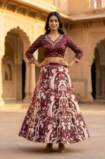 Multicolour Semistitched Croptop Choli With Unstitched Blouse