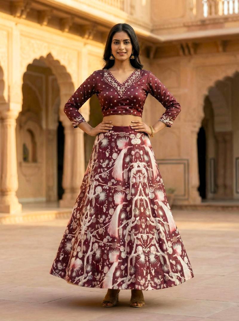 Multicolour Semistitched Croptop Choli With Unstitched Blouse