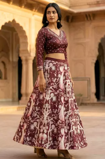 Multicolour Semistitched Croptop Choli With Unstitched Blouse