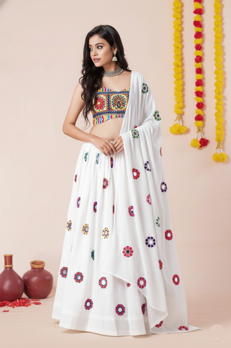 White Designer Special Navratri Wear Lehenga Choli
