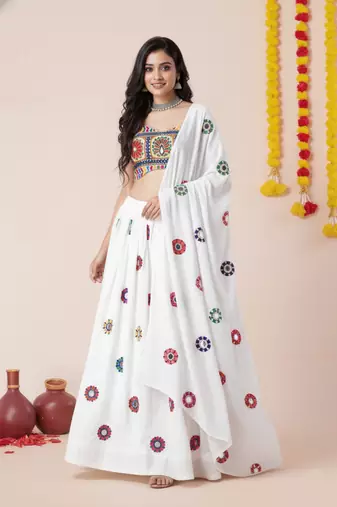 White Designer Special Navratri Wear Lehenga Choli
