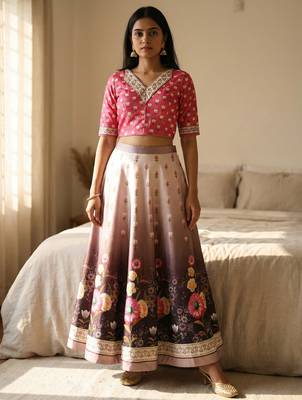 Multicolour semistitched croptop choli with unstitched blouse 1