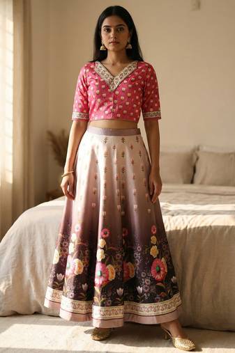 Multicolour semistitched croptop choli with unstitched blouse