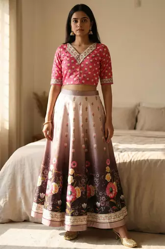 Multicolour semistitched croptop choli with unstitched blouse