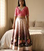 Multicolour semistitched croptop choli with unstitched blouse