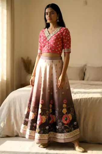 Multicolour semistitched croptop choli with unstitched blouse