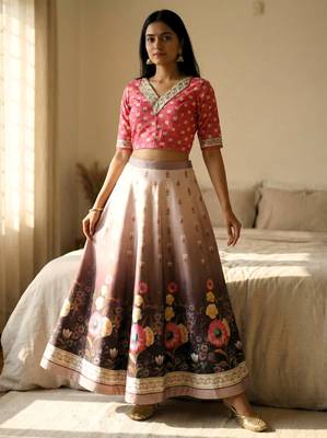Multicolour semistitched croptop choli with unstitched blouse 3