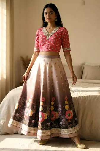 Multicolour semistitched croptop choli with unstitched blouse
