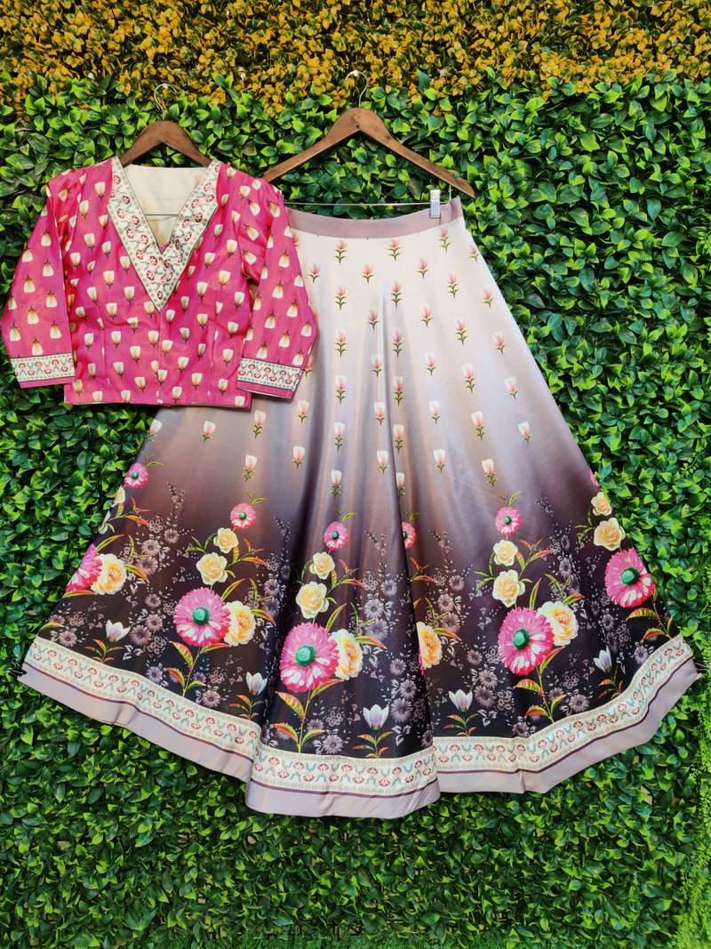 Multicolour semistitched croptop choli with unstitched blouse