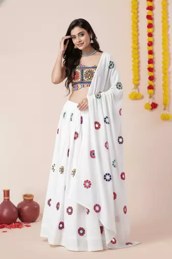 White Designer Special Navratri Wear Lehenga Choli