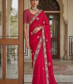 Red Color Beads,Cutdana,Sequins And Thread Work Chiffon Silk Saree