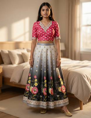 Multicolour Semistitched Croptop Choli With Unstitched Blouse 1