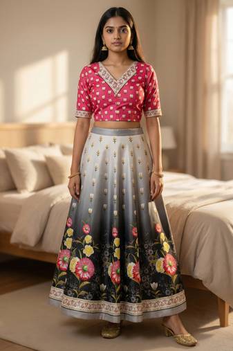 Multicolour Semistitched Croptop Choli With Unstitched Blouse