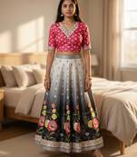 Multicolour Semistitched Croptop Choli With Unstitched Blouse