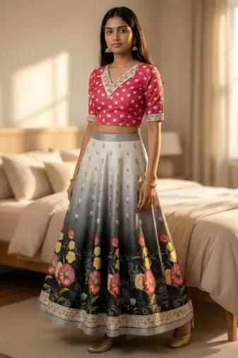 Multicolour Semistitched Croptop Choli With Unstitched Blouse