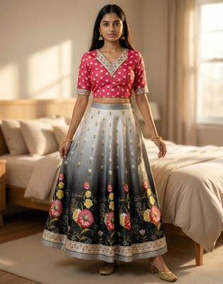 Multicolour Semistitched Croptop Choli With Unstitched Blouse 3