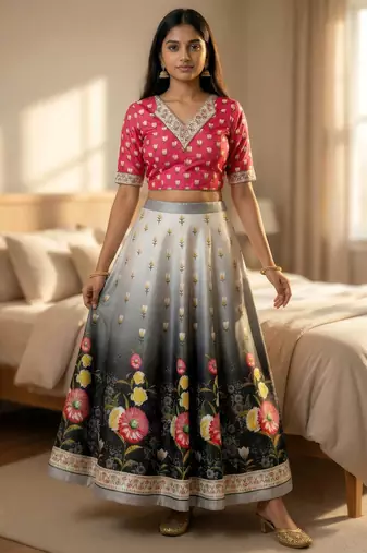 Multicolour Semistitched Croptop Choli With Unstitched Blouse