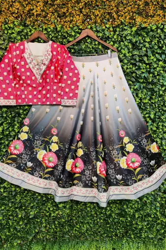 Multicolour Semistitched Croptop Choli With Unstitched Blouse
