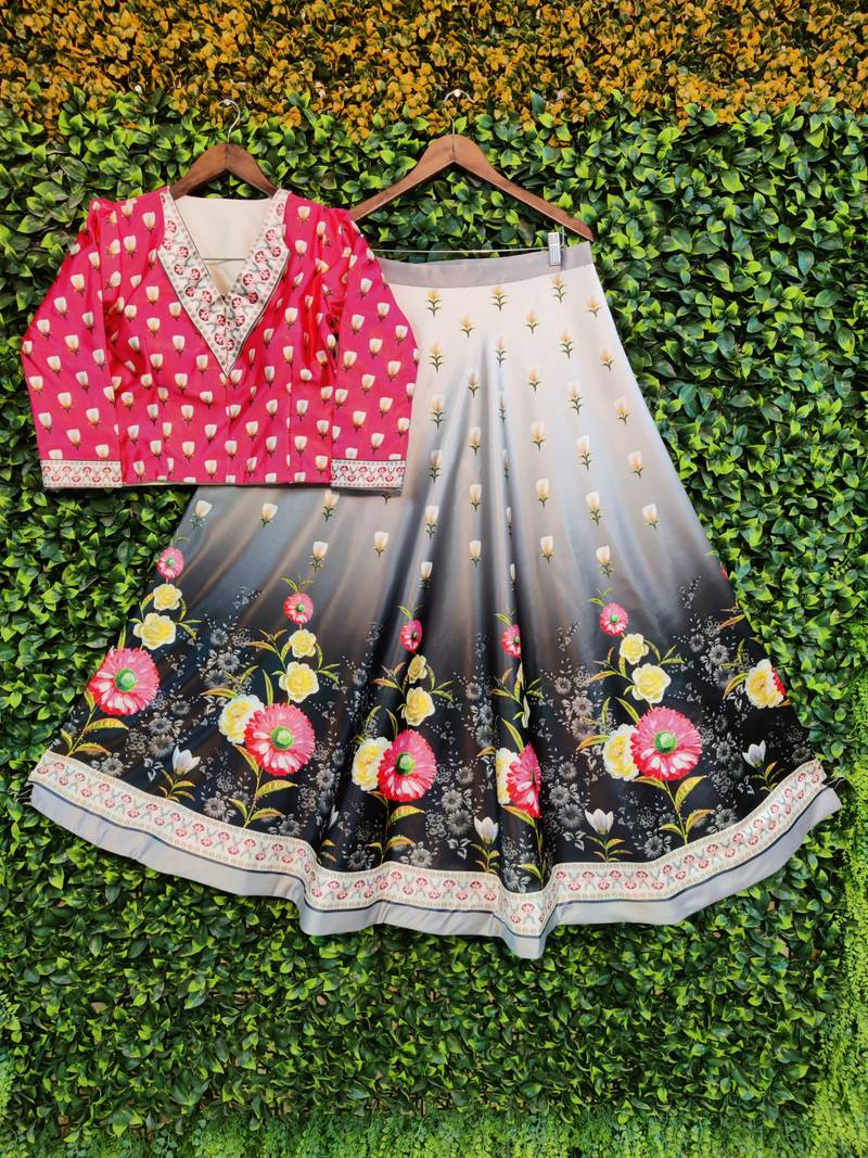 Multicolour Semistitched Croptop Choli With Unstitched Blouse