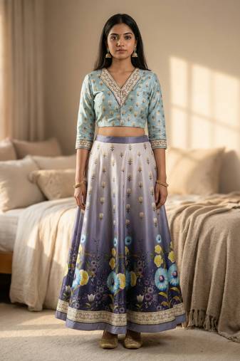 Multicolour semistitched croptop choli with unstitched blouse