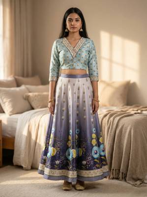 Multicolour semistitched croptop choli with unstitched blouse 1