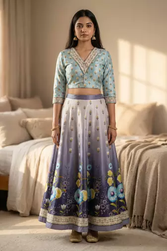 Multicolour semistitched croptop choli with unstitched blouse