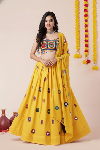 Yellow Designer Special Navratri Wear Lehenga Choli