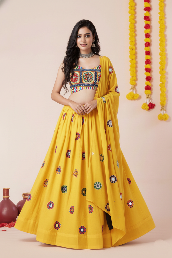 Yellow Designer Special Navratri Wear Lehenga Choli