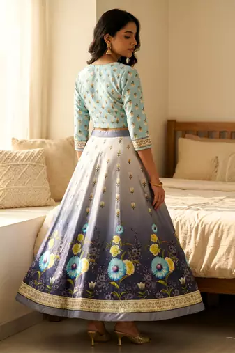 Multicolour semistitched croptop choli with unstitched blouse
