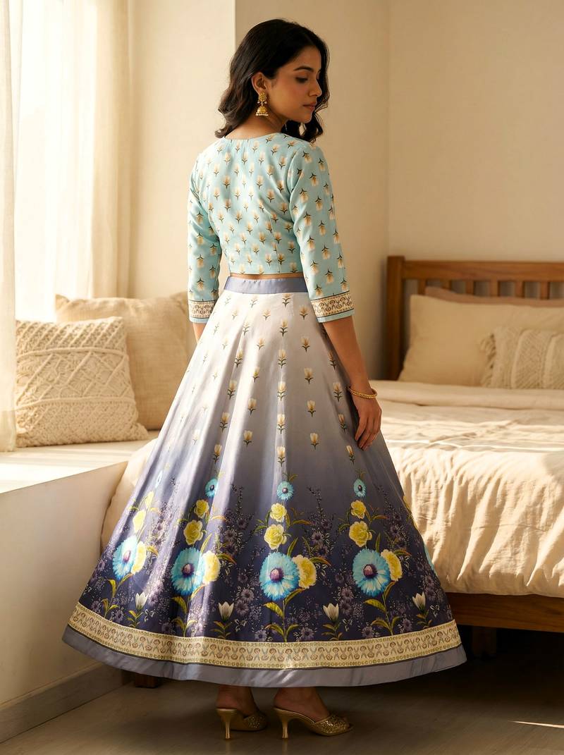 Multicolour semistitched croptop choli with unstitched blouse