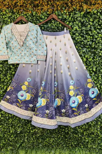 Multicolour semistitched croptop choli with unstitched blouse