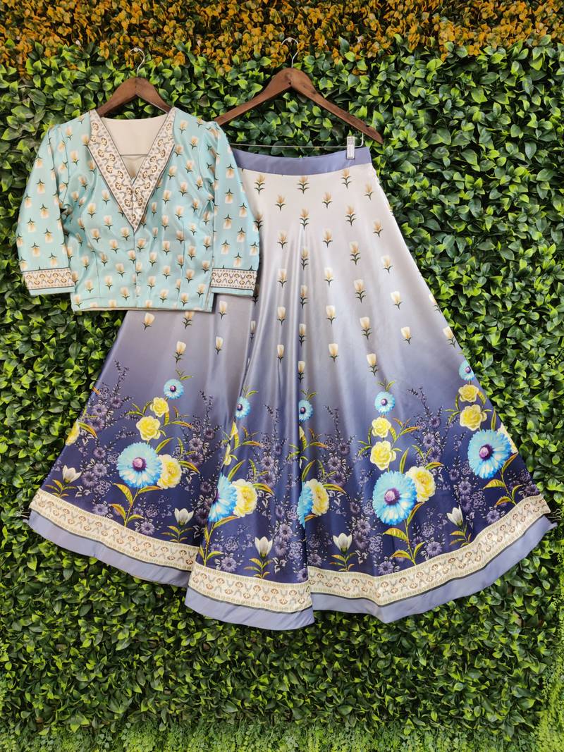 Multicolour semistitched croptop choli with unstitched blouse