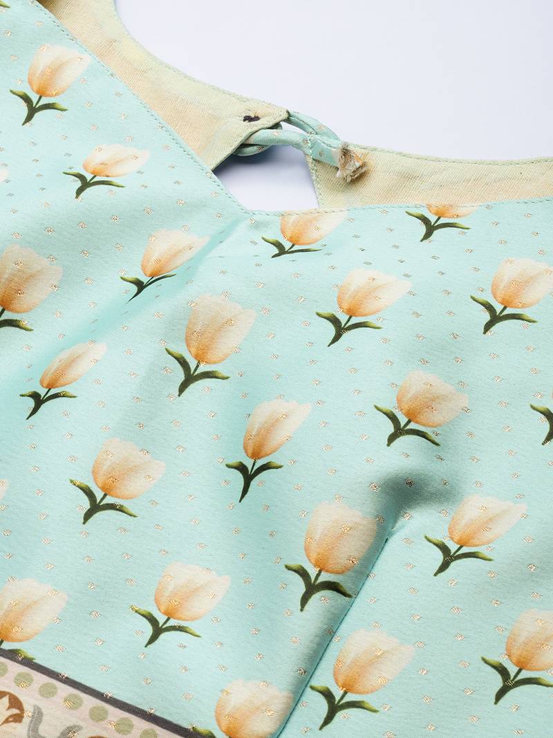 Multicolour semistitched croptop choli with unstitched blouse