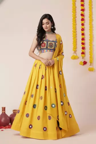 Yellow Designer Special Navratri Wear Lehenga Choli