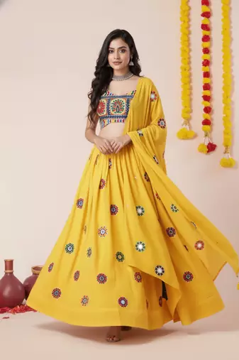 Yellow Designer Special Navratri Wear Lehenga Choli