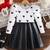 Black & white heart printed polyester pu leather fit & flare dress for girls