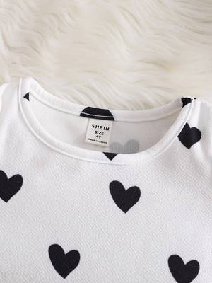 Black & white heart printed polyester pu leather fit & flare dress for girls 4